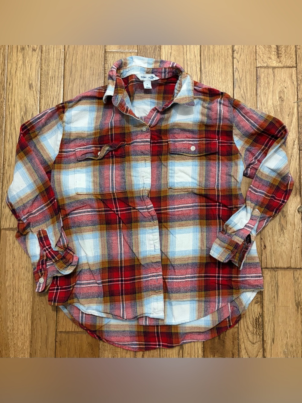 Old Navy Red, White & Blue Plaid Button-Up Shirt